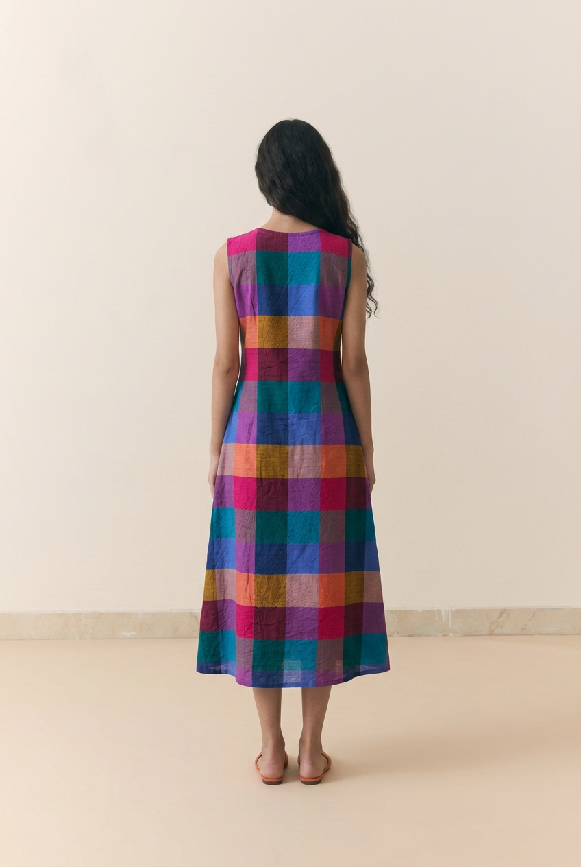Dark Madras Check Dress