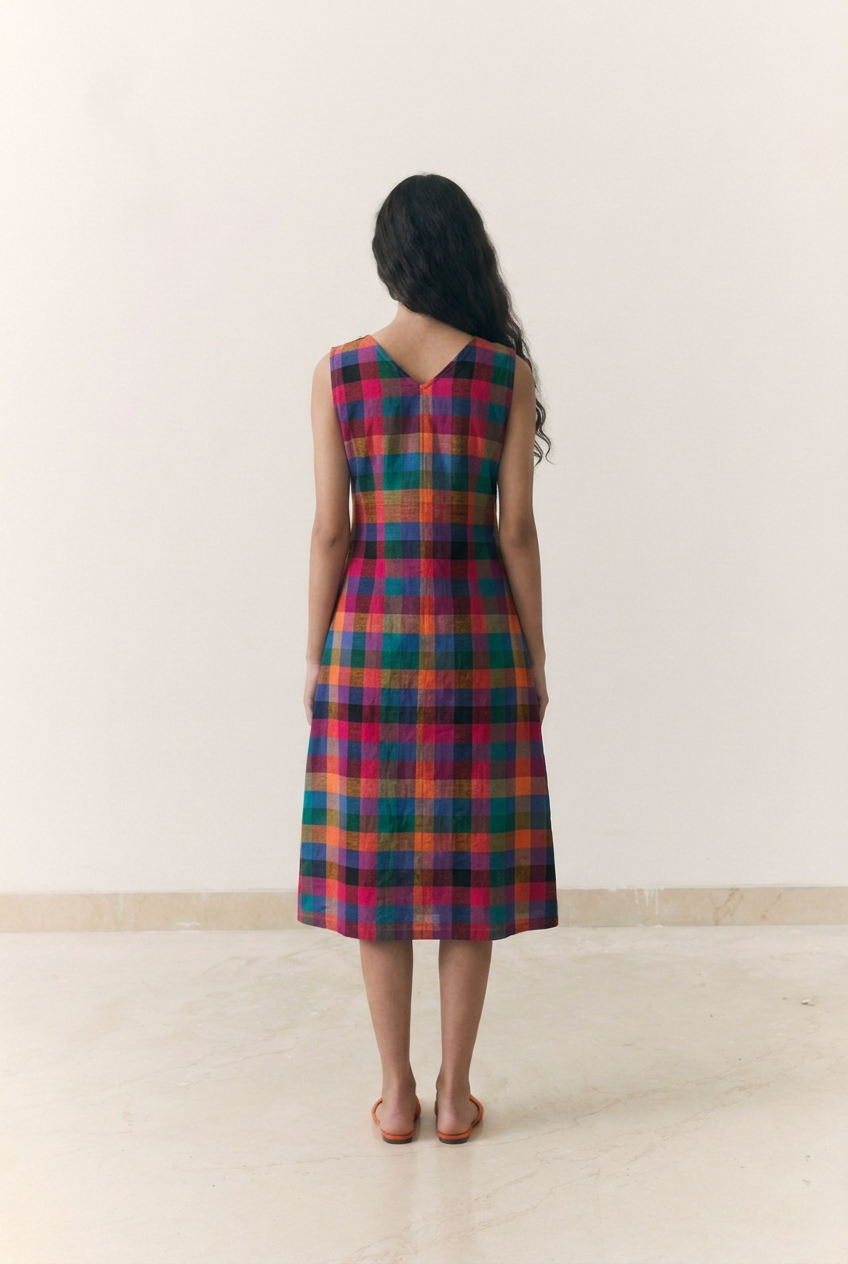 Dark Madras Check Dress