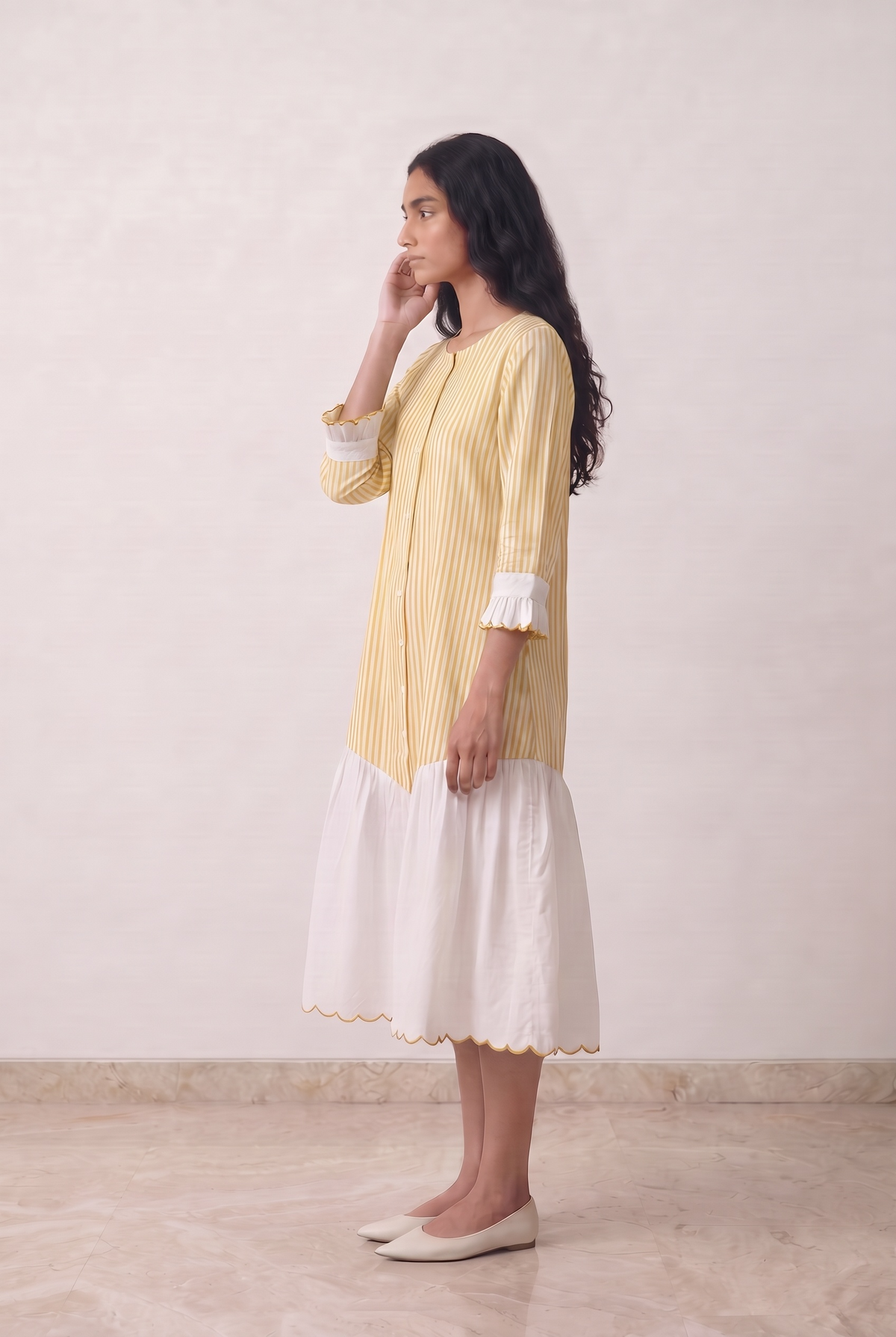 Yellow Striped Embroidered Dress
