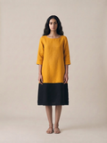 Mustard Black Color Block Dress