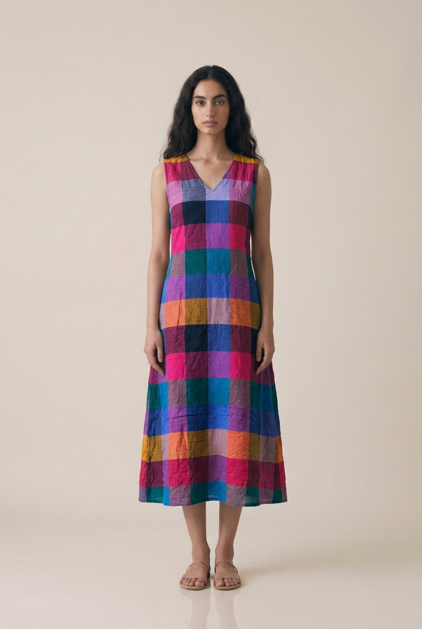 Dark Madras Check Dress