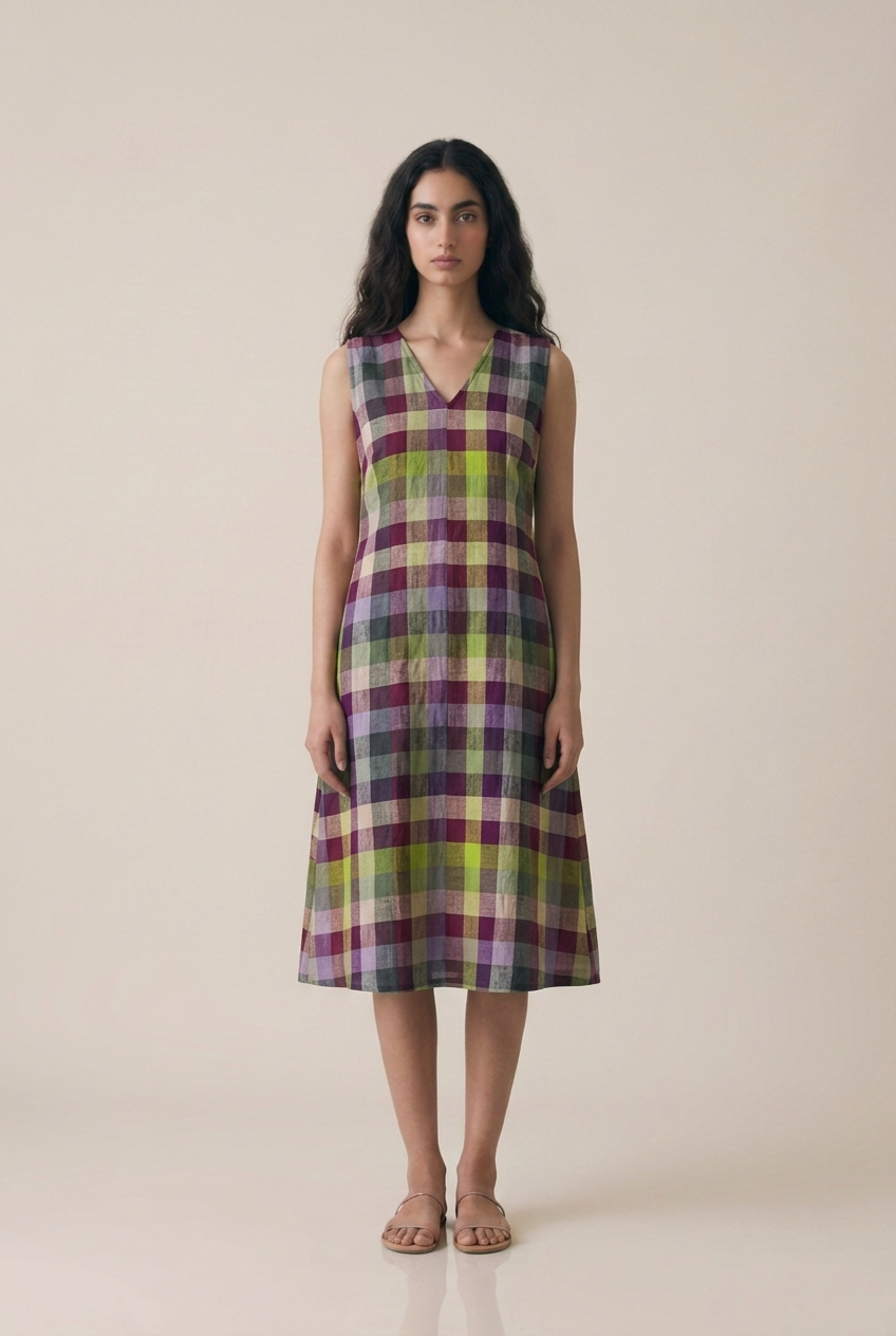 Multicolor Madras Check Dress