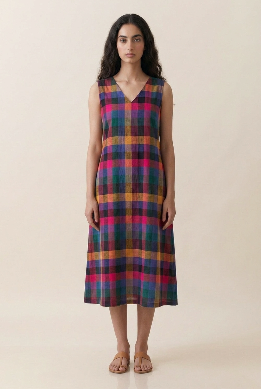 Dark Madras Check Dress