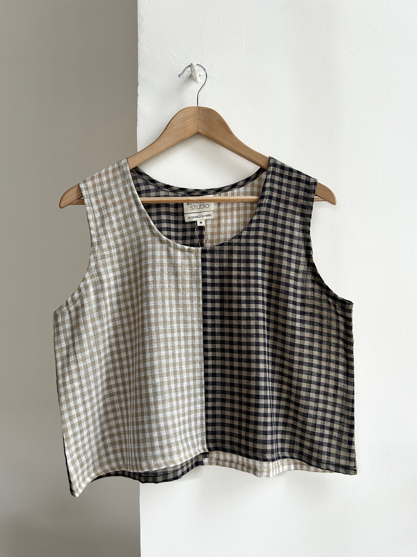 Panelled Check Crop Top