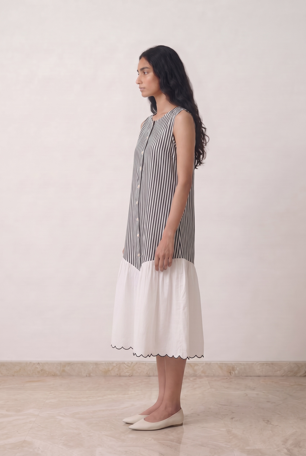 Black Striped Embroidered Dress