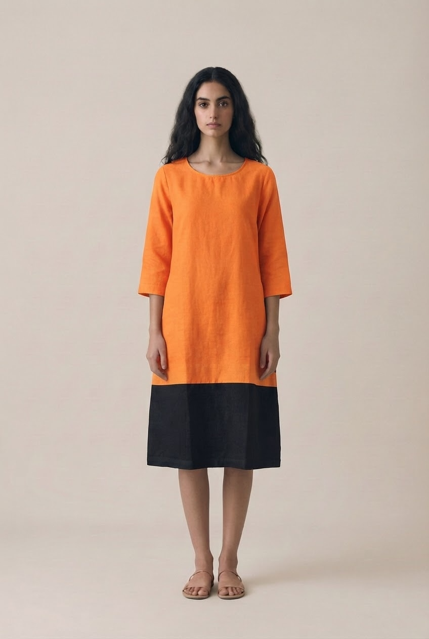 Mandarin Color Block Dress