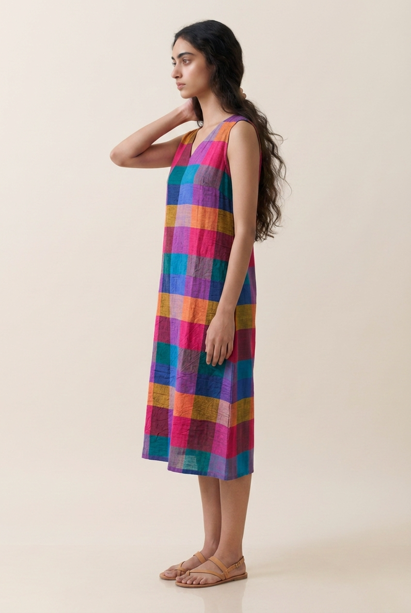 Dark Madras Check Dress