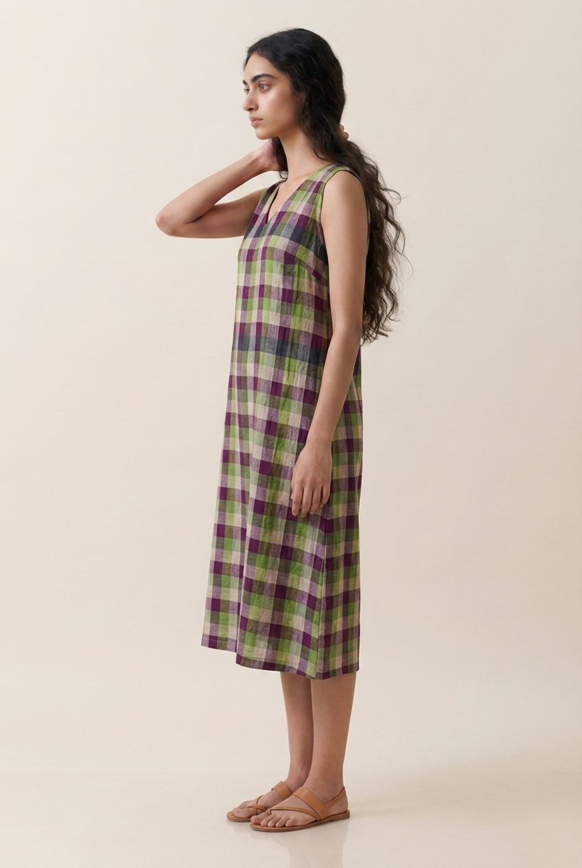 Multicolor Madras Check Dress
