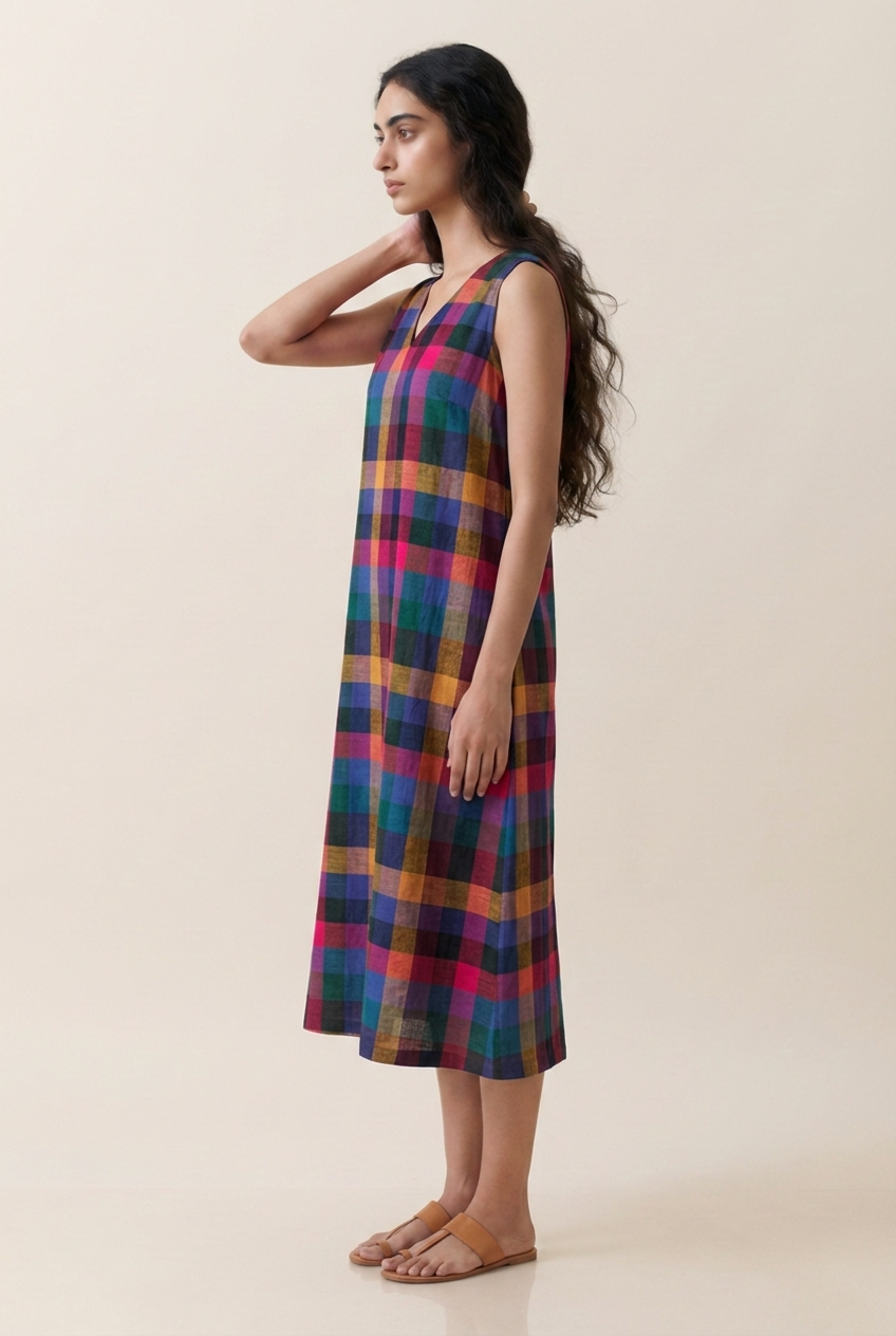 Dark Madras Check Dress