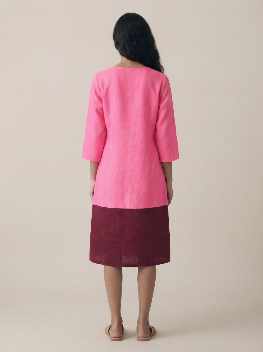 Pink Burgundy Color Block Dress