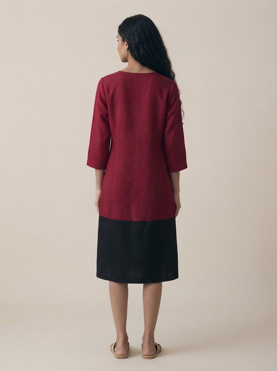 Burgundy Black Color Block Dress