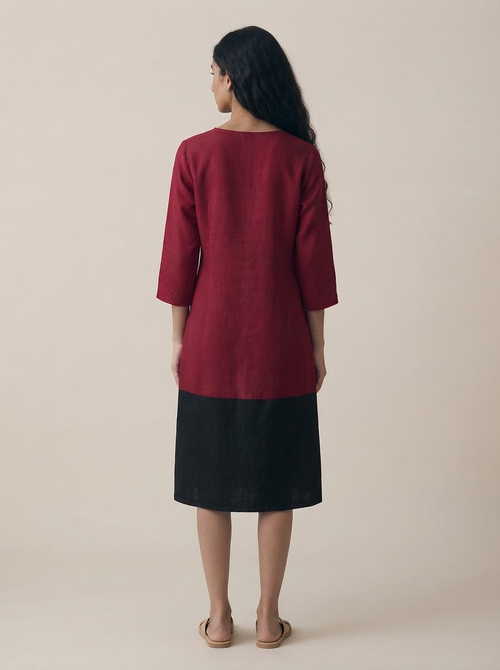 Burgundy Black Color Block Dress
